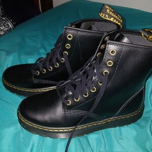 Dr. Martens Black Leather Boots with Yellow Details